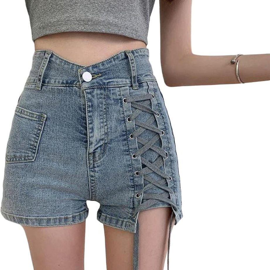 Y2k Preppy Bandage Denim Shorts