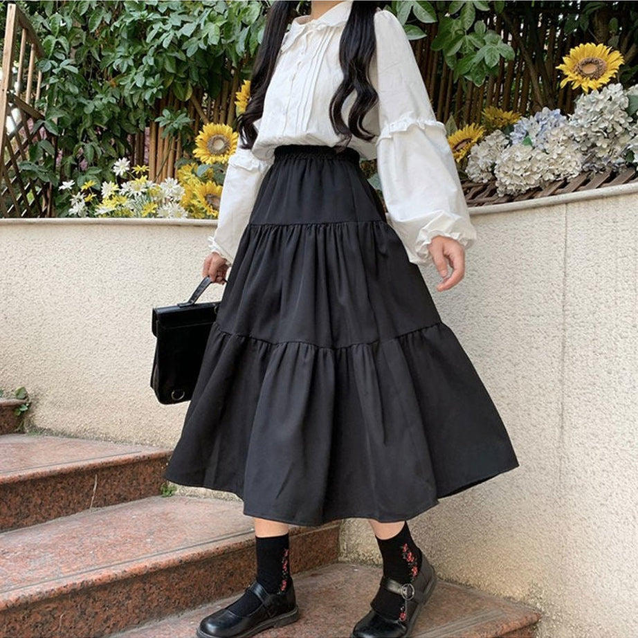 Y2k Preppy Black Long Skirts