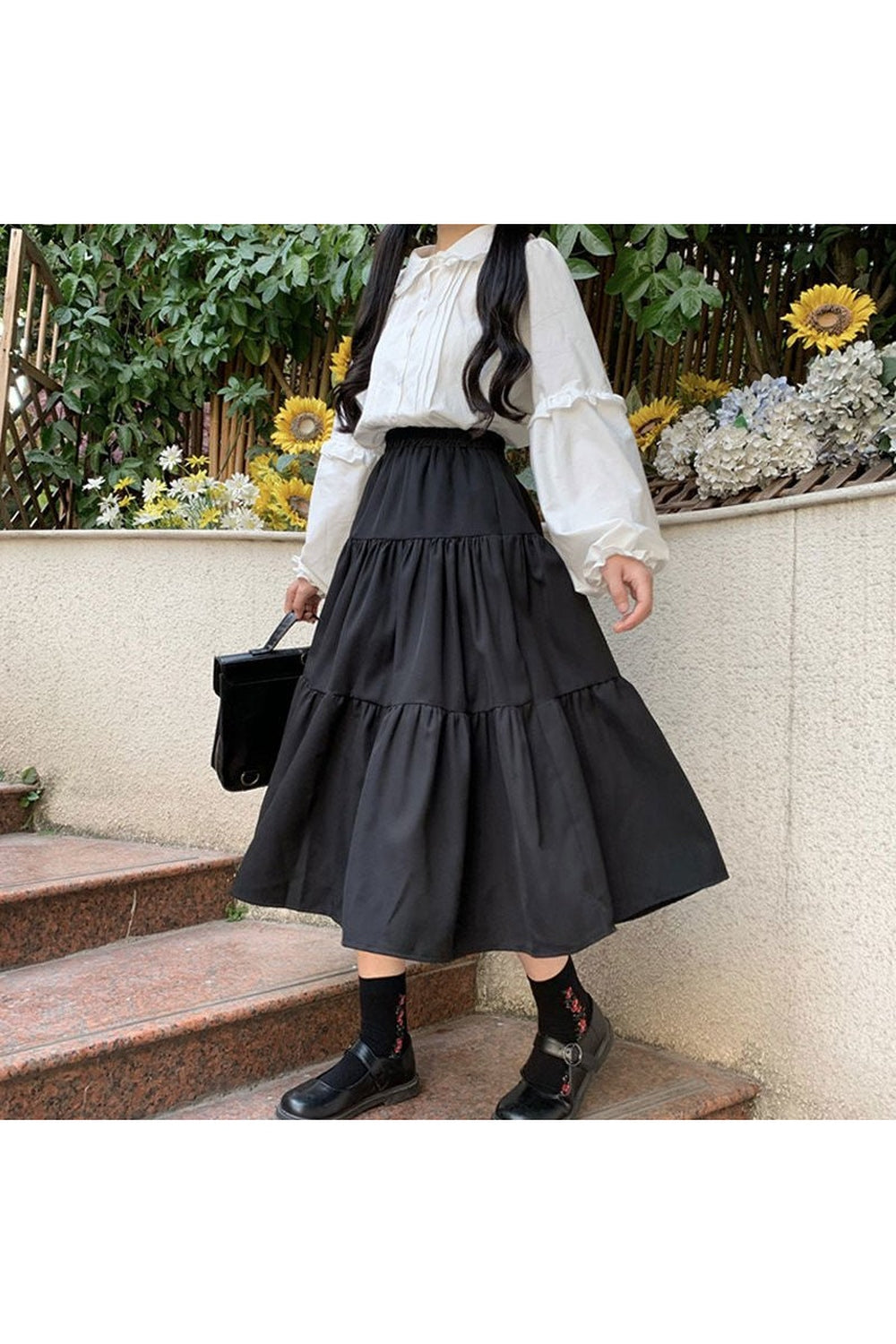 Y2k Preppy Black Long Skirts