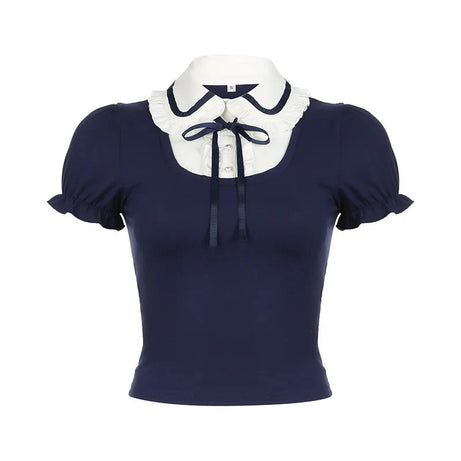 Preppy Bow Collar Top - Shirts & Tops