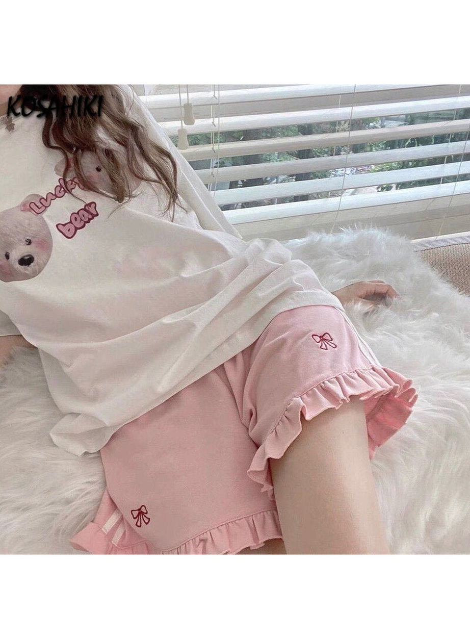 Y2k Preppy Bow Pattern Cute Shorts