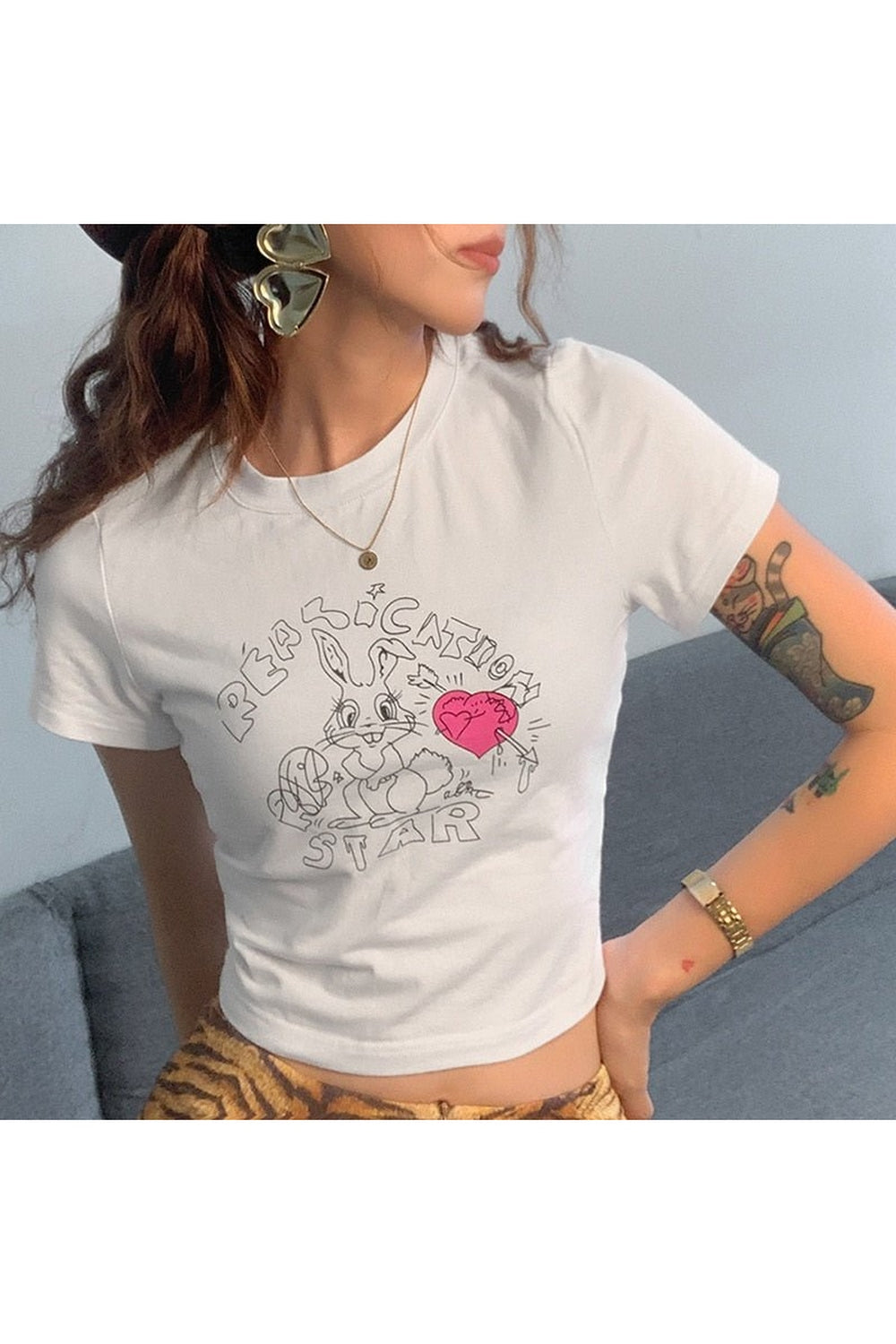 Y2k Preppy Cute Rabbit Print Crop Top