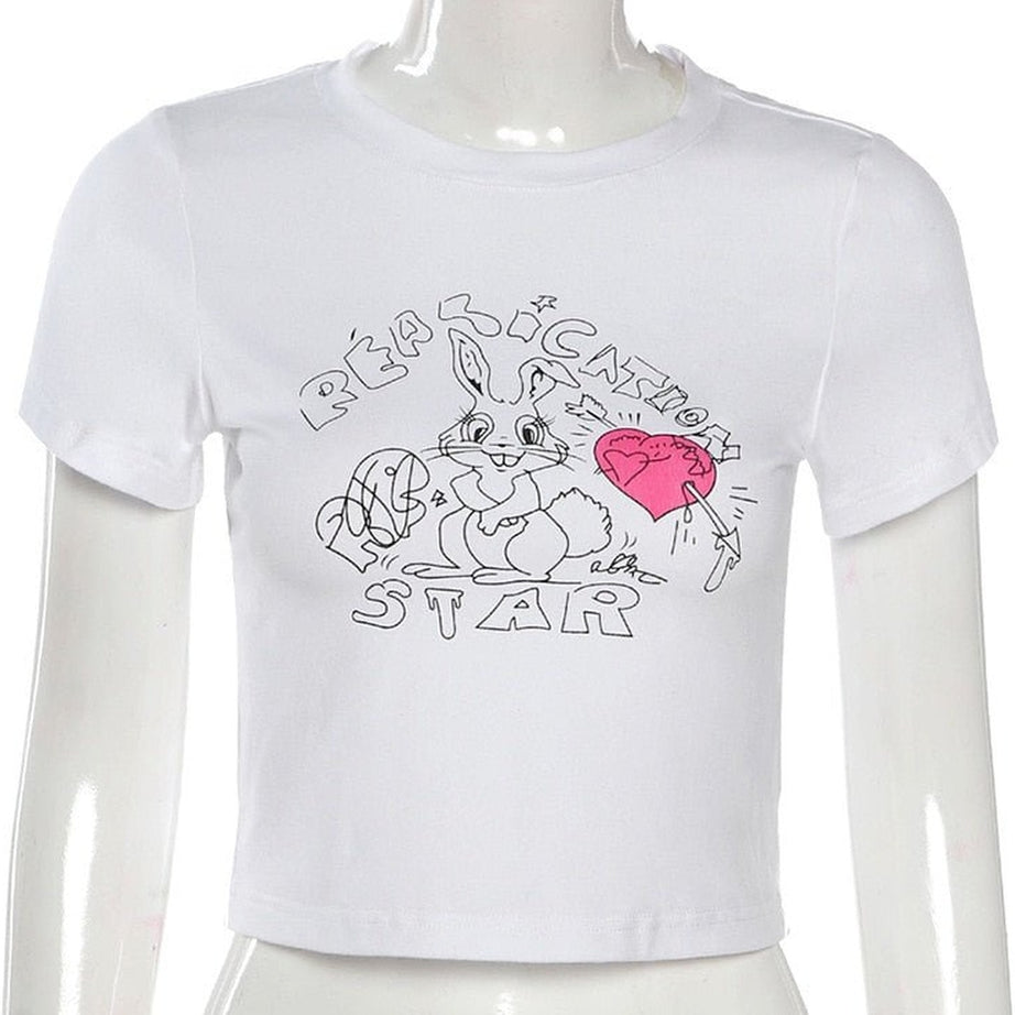 Y2k Preppy Cute Rabbit Print Crop Top
