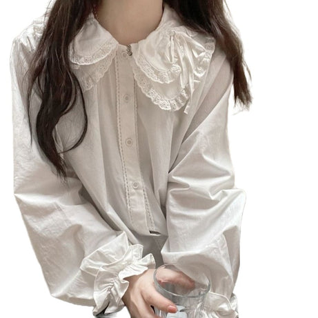 Preppy Lace Button Up Blouse - Blouses