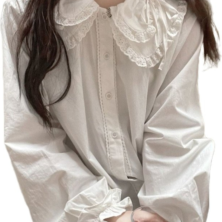 Y2k Preppy Lace Button Up Blouse