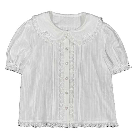 Preppy Lace Mesh Blouse - Blouses