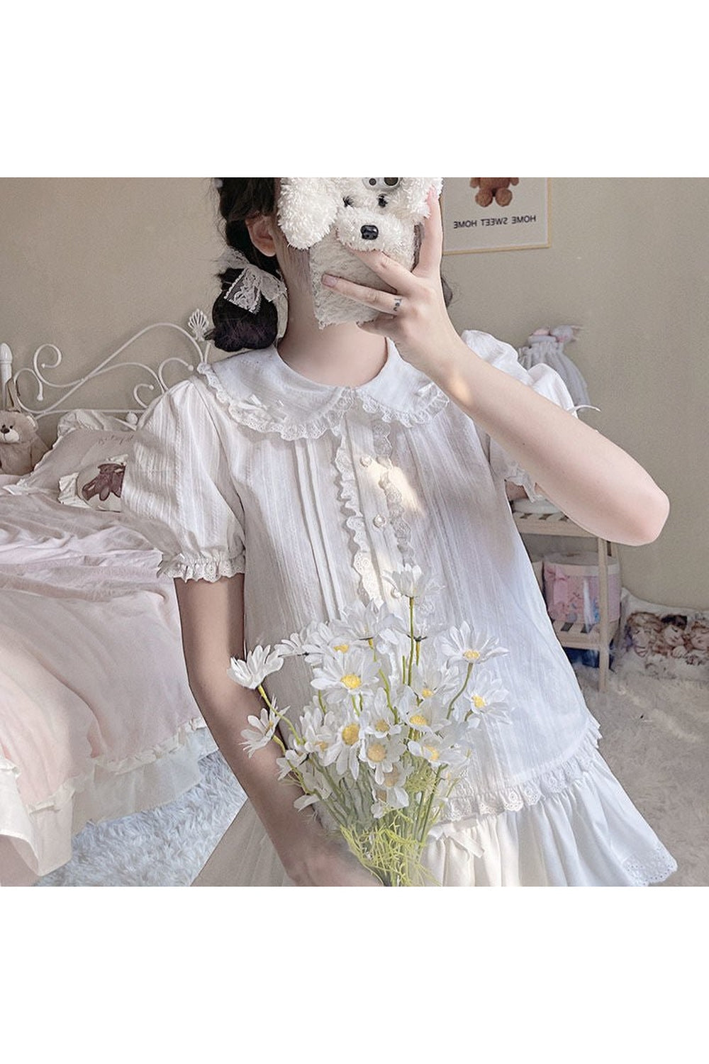 Y2k Preppy Lace Mesh Blouse