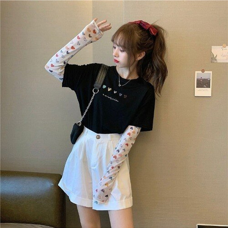 Y2k Preppy Long Sleeve Heart T-shirt