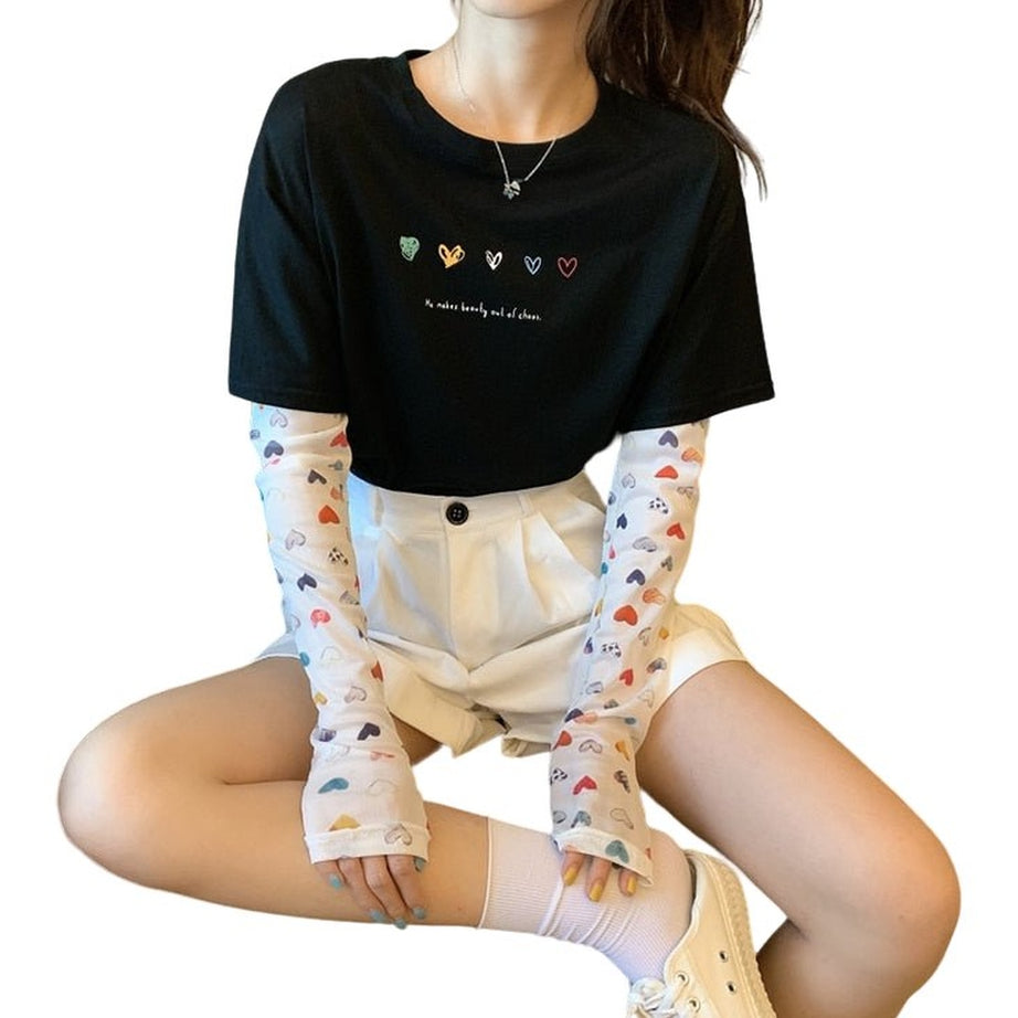 Y2k Preppy Long Sleeve Heart T-shirt