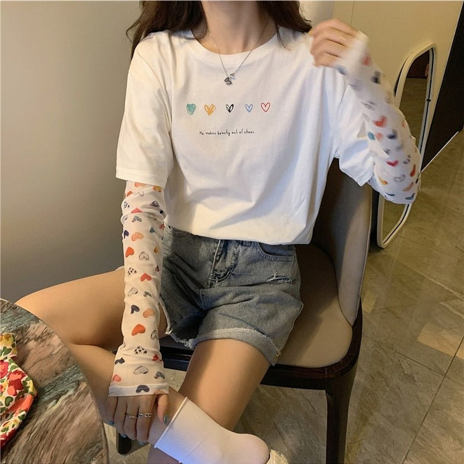 Y2k Preppy Long Sleeve Heart T-shirt