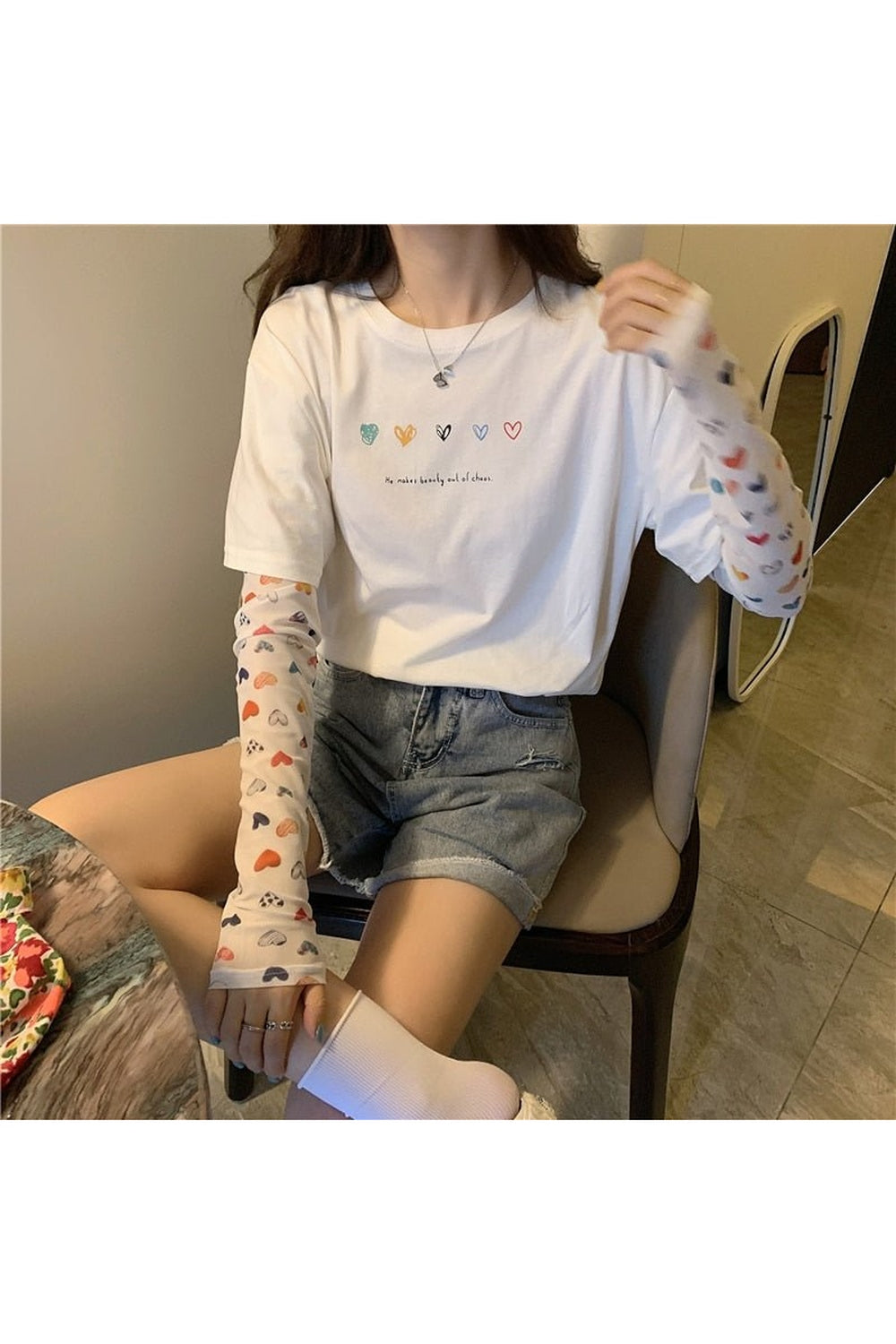 Y2k Preppy Long Sleeve Heart T-shirt