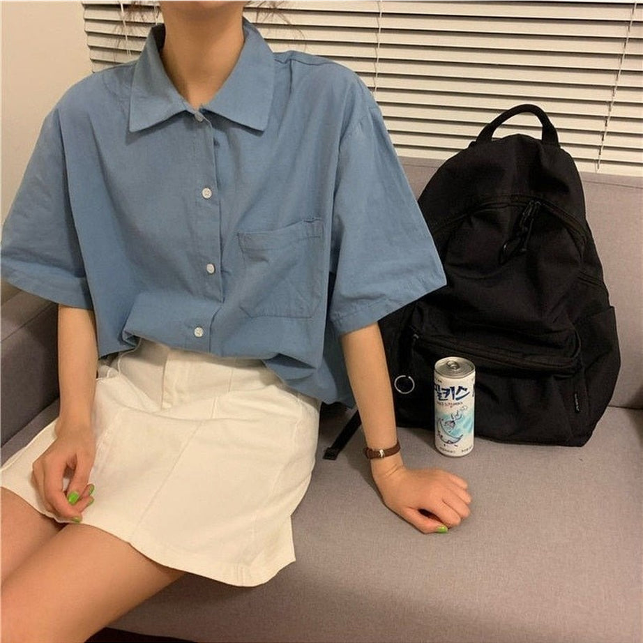 Y2k Preppy Loose Shirt