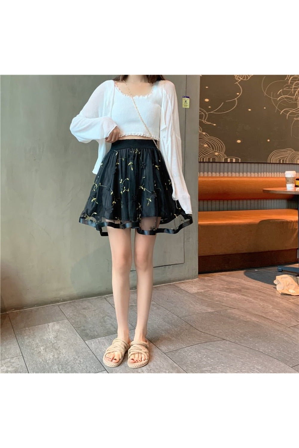 Y2k Preppy Mesh Floral Mini Skirt