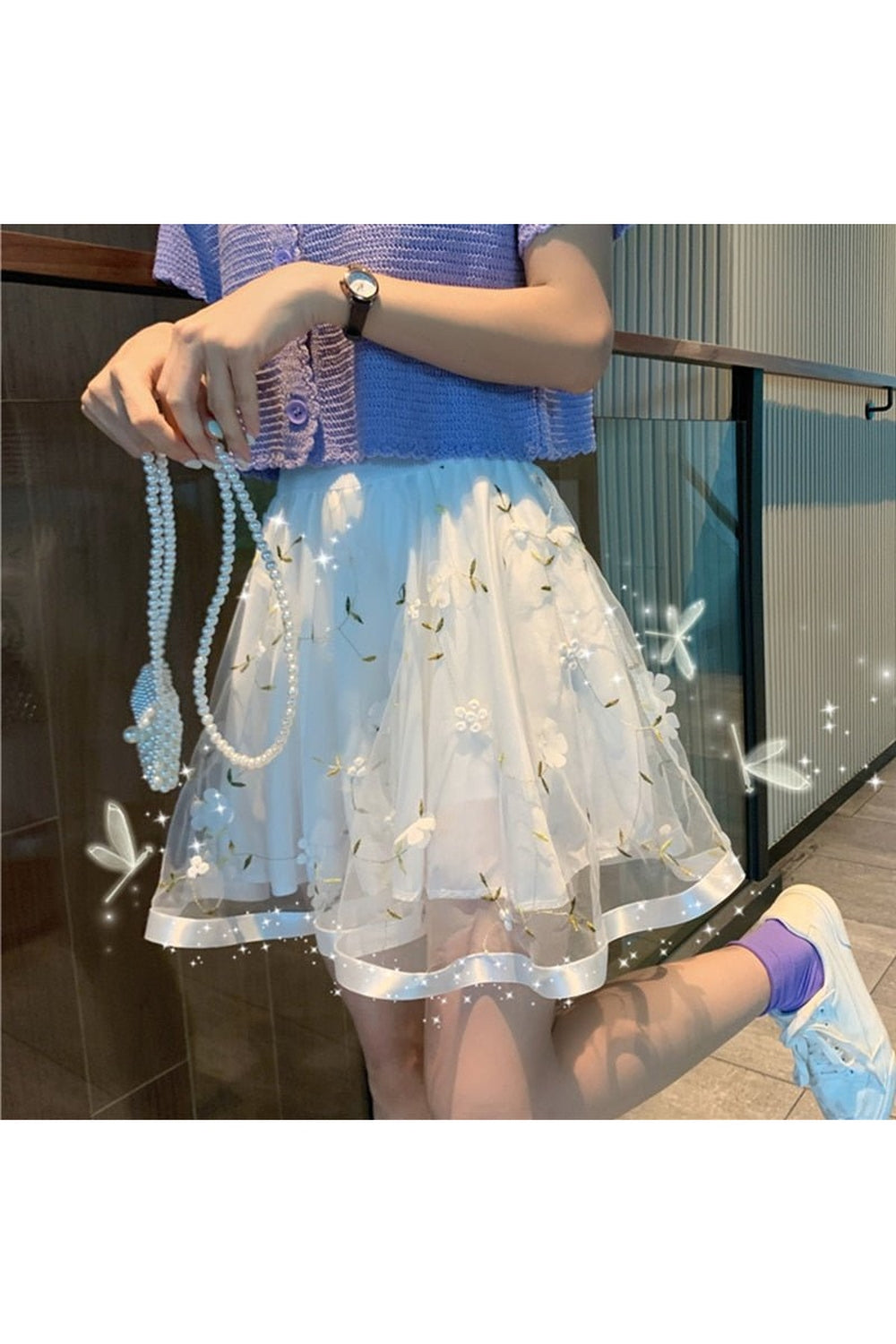 Y2k Preppy Mesh Floral Mini Skirt