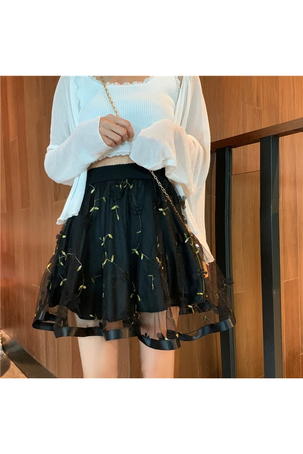 Y2k Preppy Mesh Floral Mini Skirt
