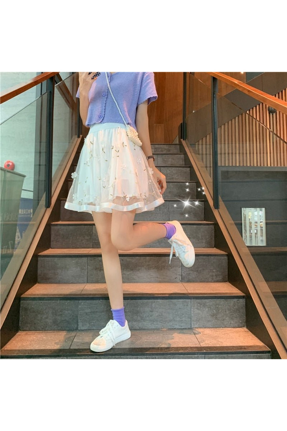 Y2k Preppy Mesh Floral Mini Skirt