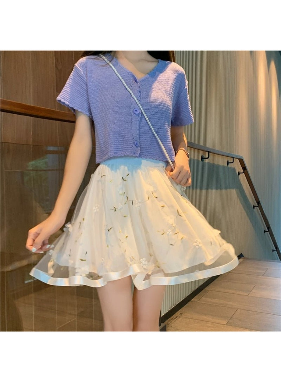 Y2k Preppy Mesh Floral Mini Skirt