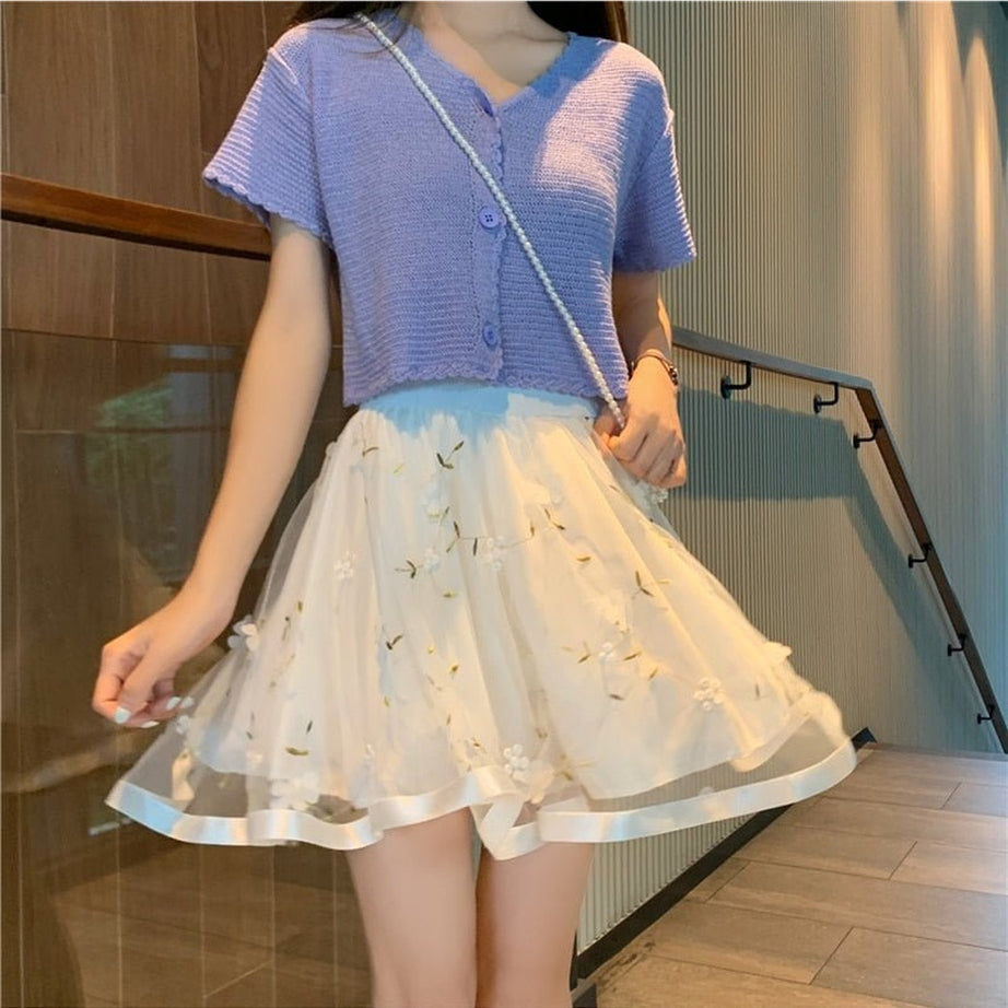 Y2k Preppy Mesh Floral Mini Skirt