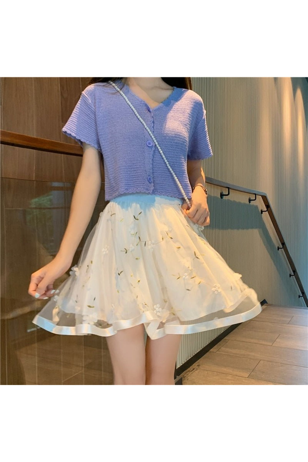Y2k Preppy Mesh Floral Mini Skirt