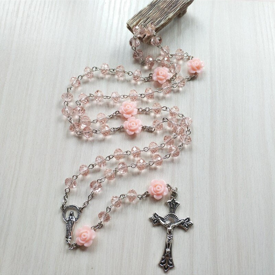 Y2k Preppy Pink Rose Crystal Necklace