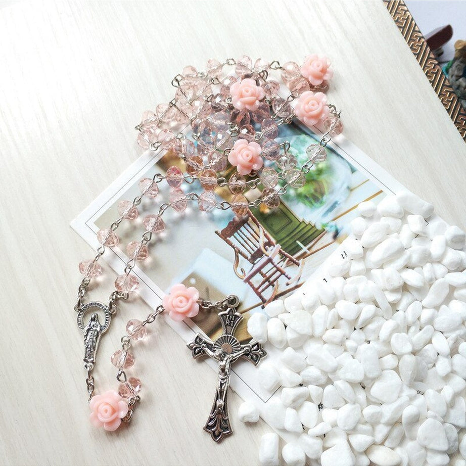 Y2k Preppy Pink Rose Crystal Necklace
