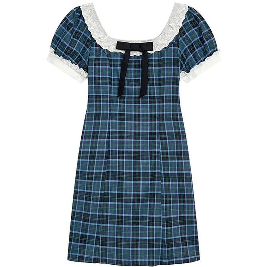 Y2k Preppy Plaid Bow-Tie Dress