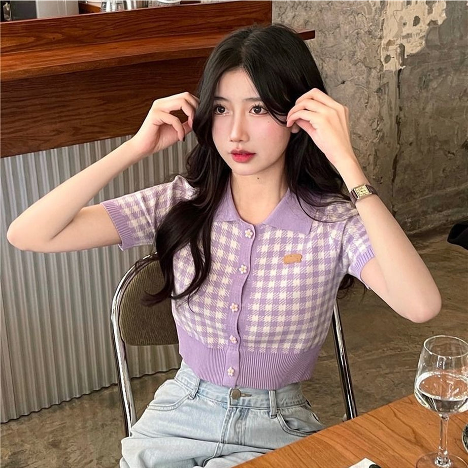 Y2k Preppy Style Plaid Crop Top