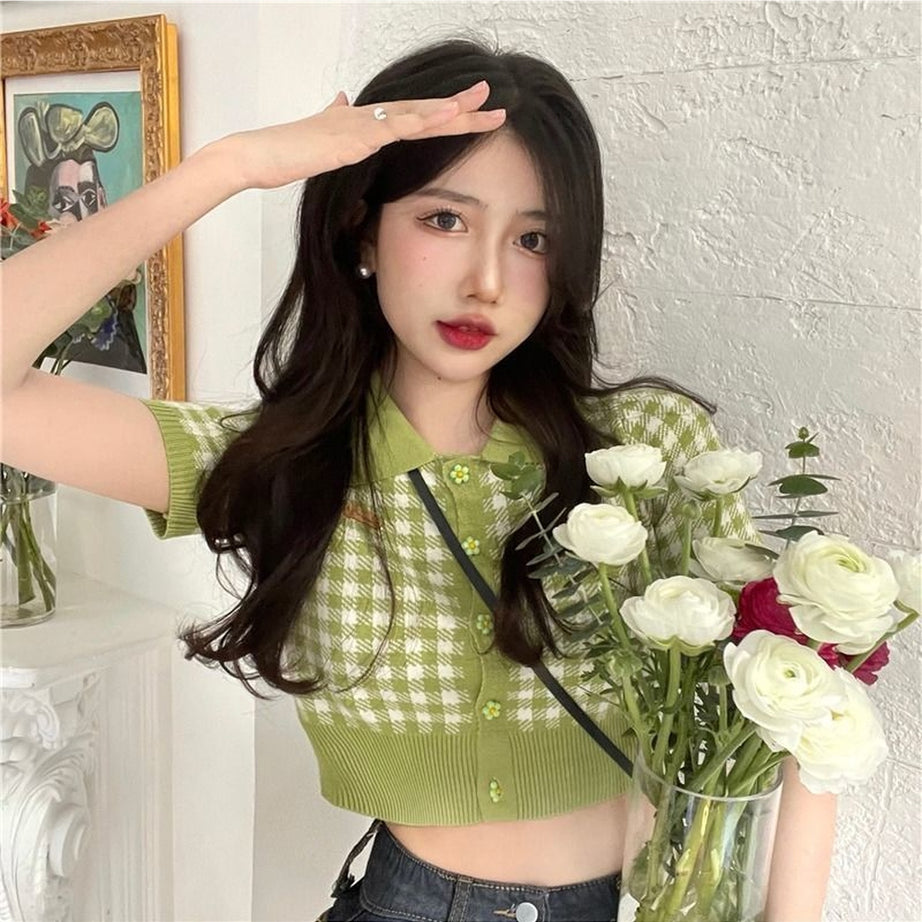 Y2k Preppy Style Plaid Crop Top