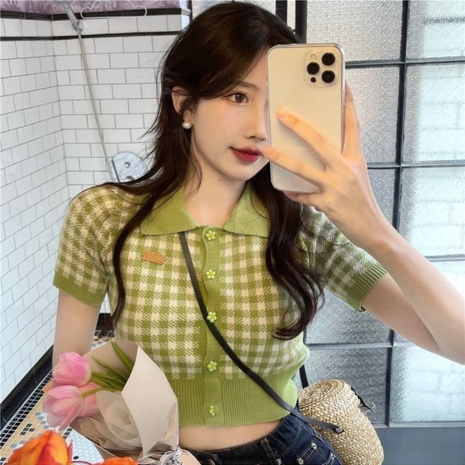 Y2k Preppy Style Plaid Crop Top