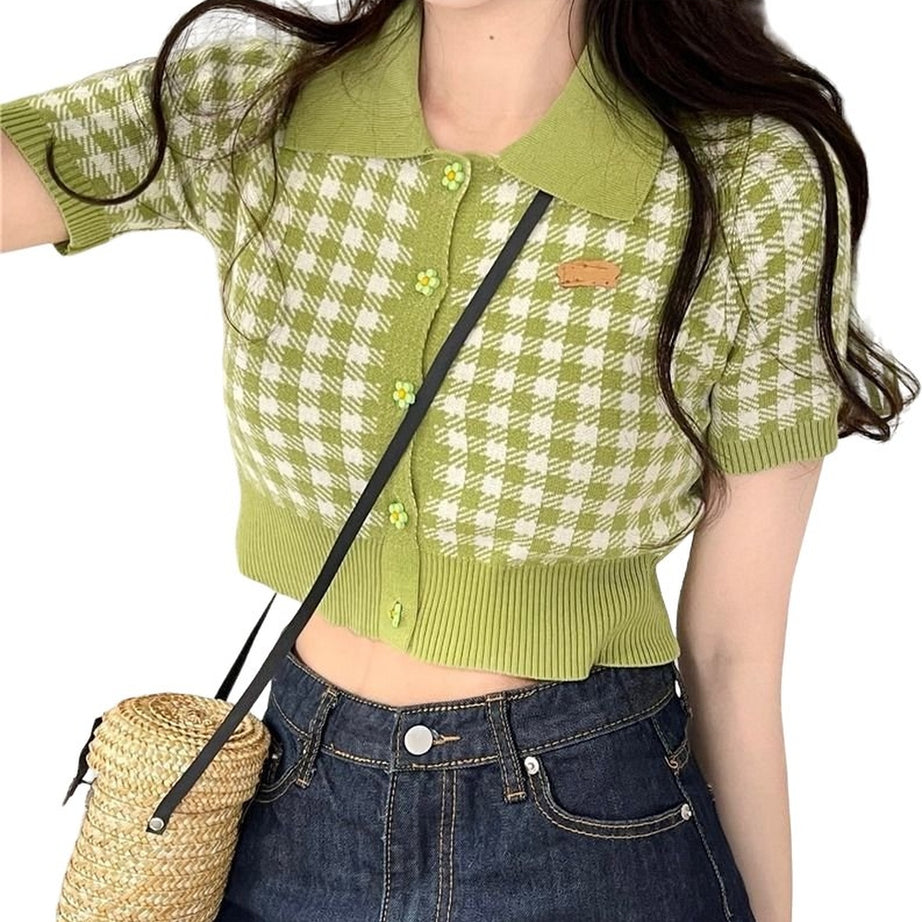 Y2k Preppy Style Plaid Crop Top