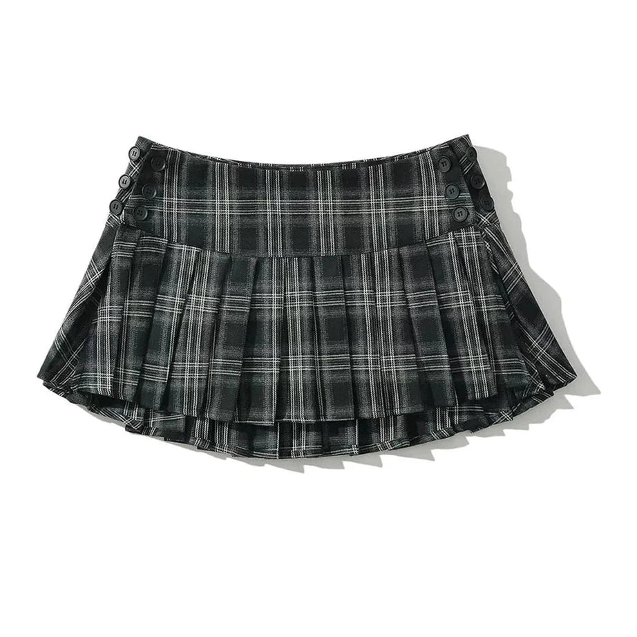 Y2k Preppy Style Plaid Pleated Mini Skirt