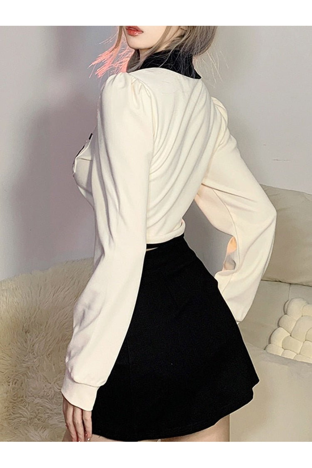 Y2k Preppy Zippered Long Sleeve Crop Top