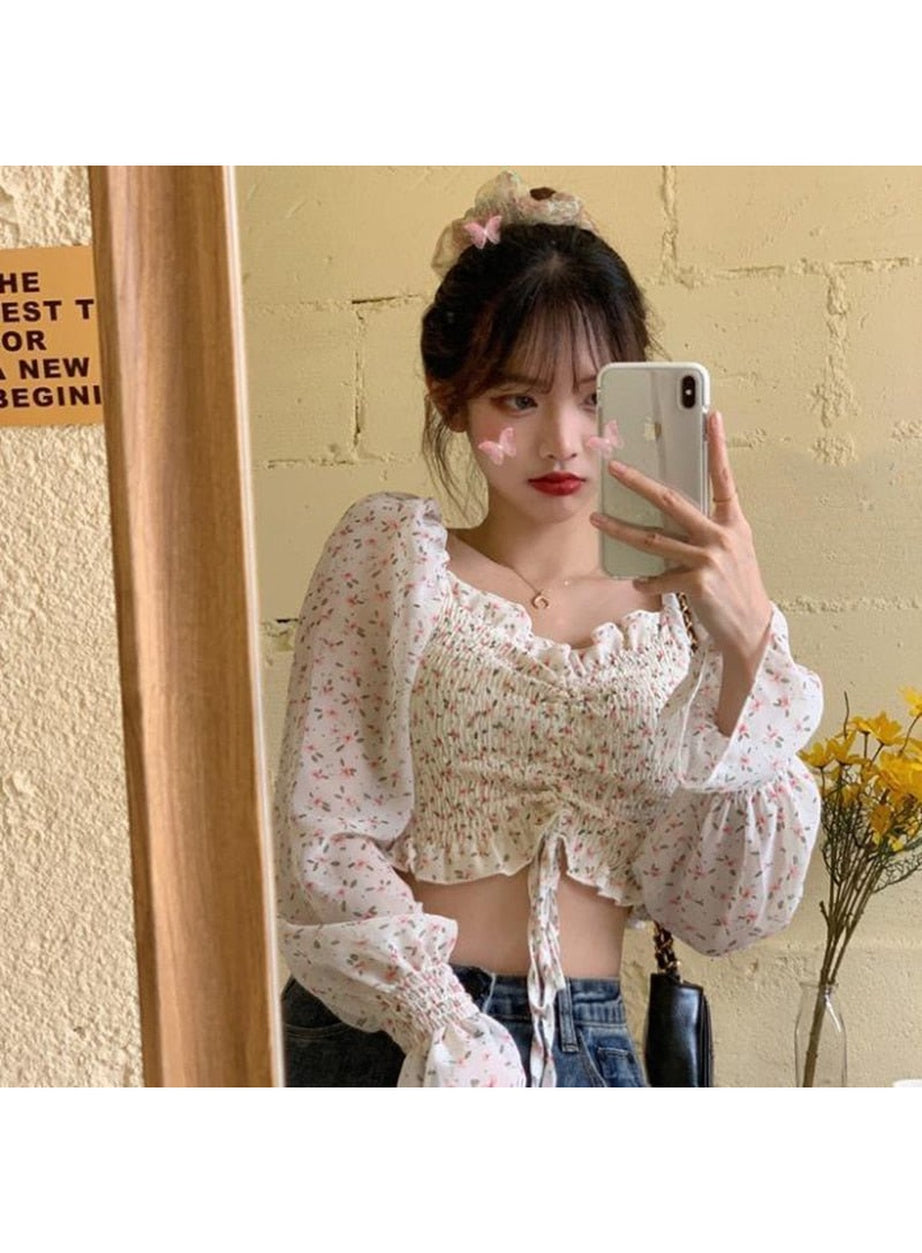 Y2k Puff Sleeve Floral Blouse