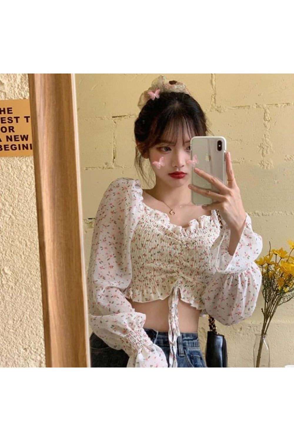 Y2k Puff Sleeve Floral Blouse