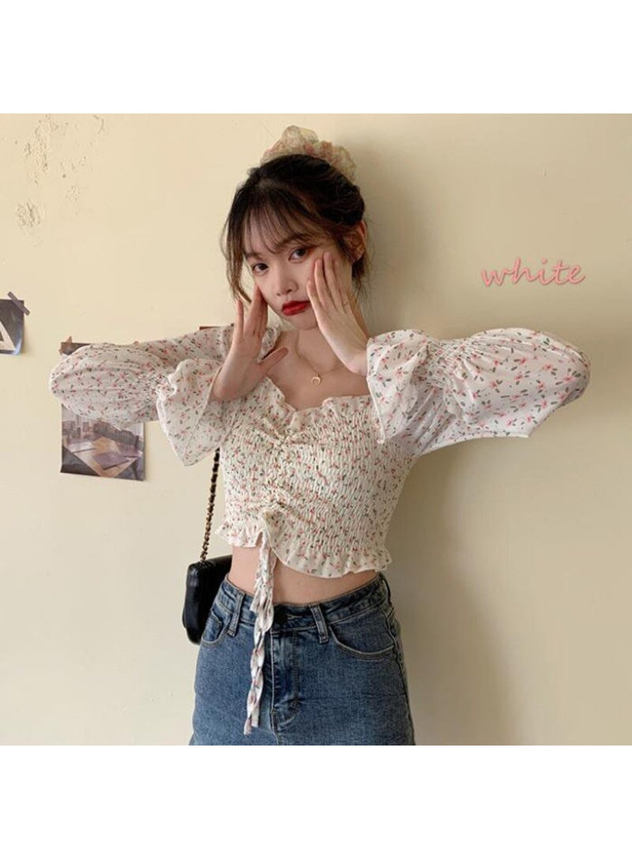 Y2k Puff Sleeve Floral Blouse