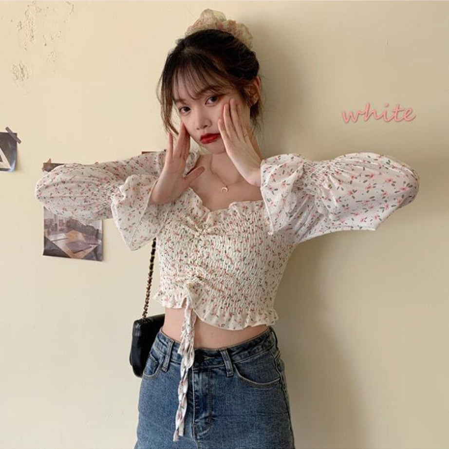 Y2k Puff Sleeve Floral Blouse