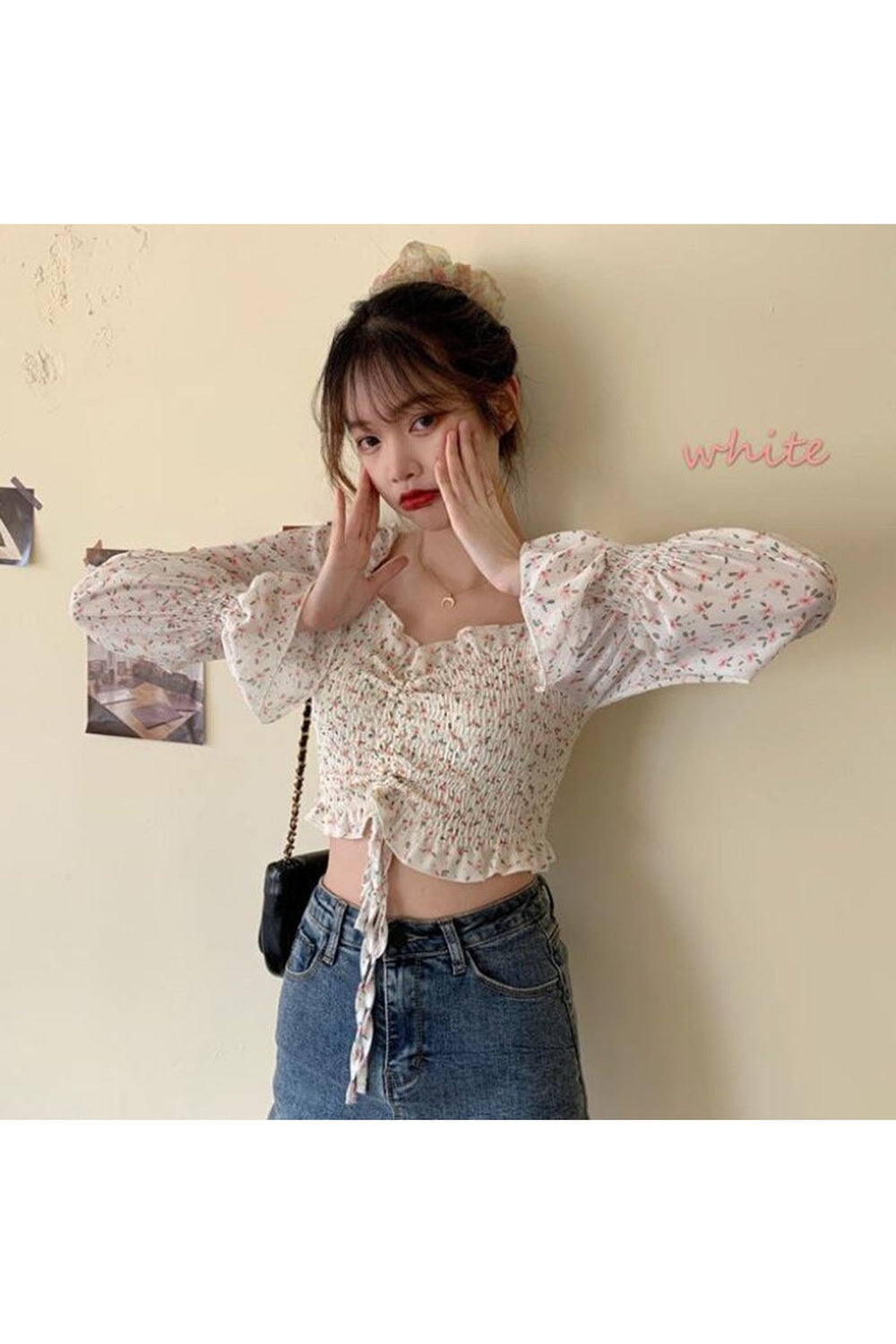 Y2k Puff Sleeve Floral Blouse