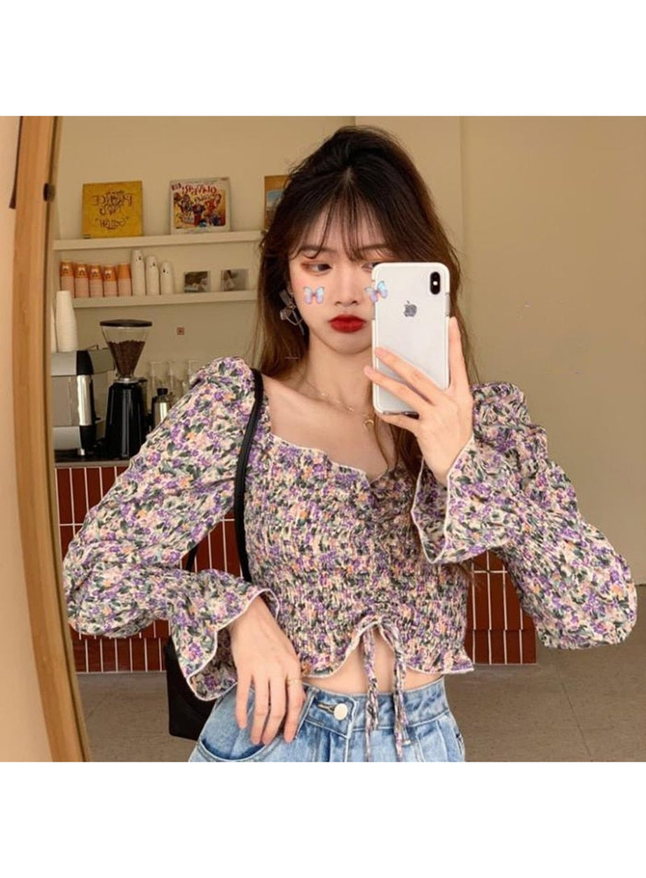 Y2k Puff Sleeve Floral Blouse