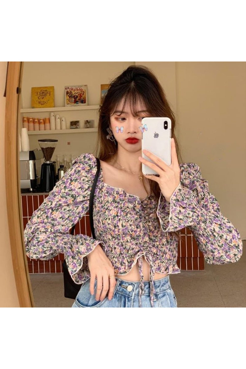 Y2k Puff Sleeve Floral Blouse