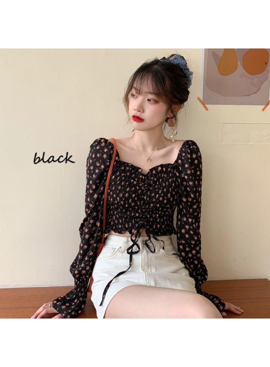 Y2k Puff Sleeve Floral Blouse