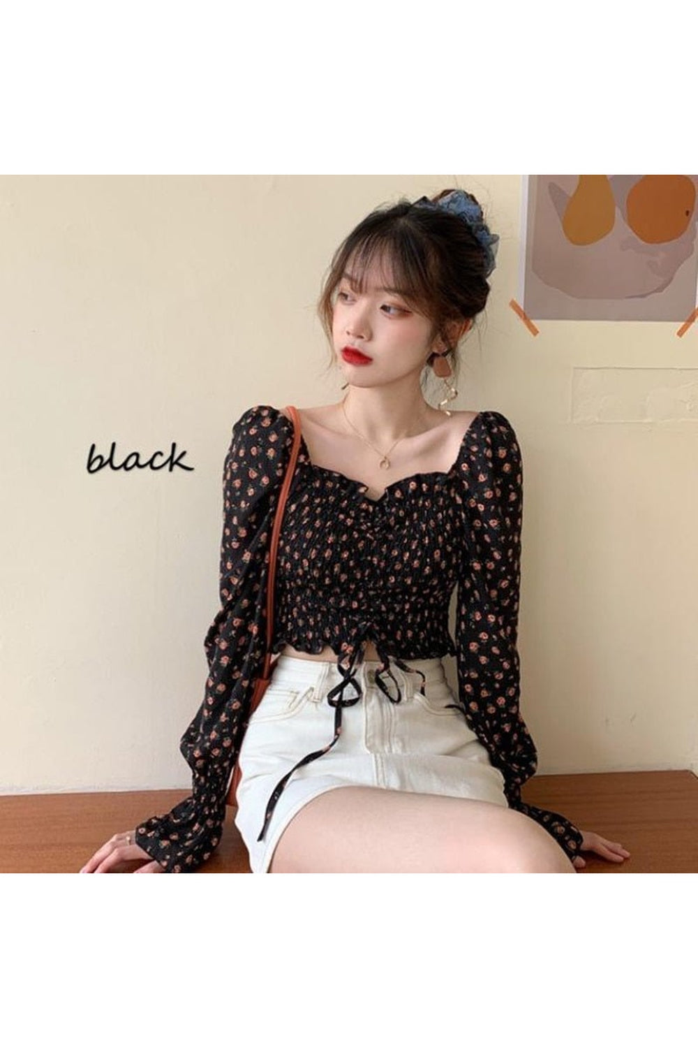 Y2k Puff Sleeve Floral Blouse