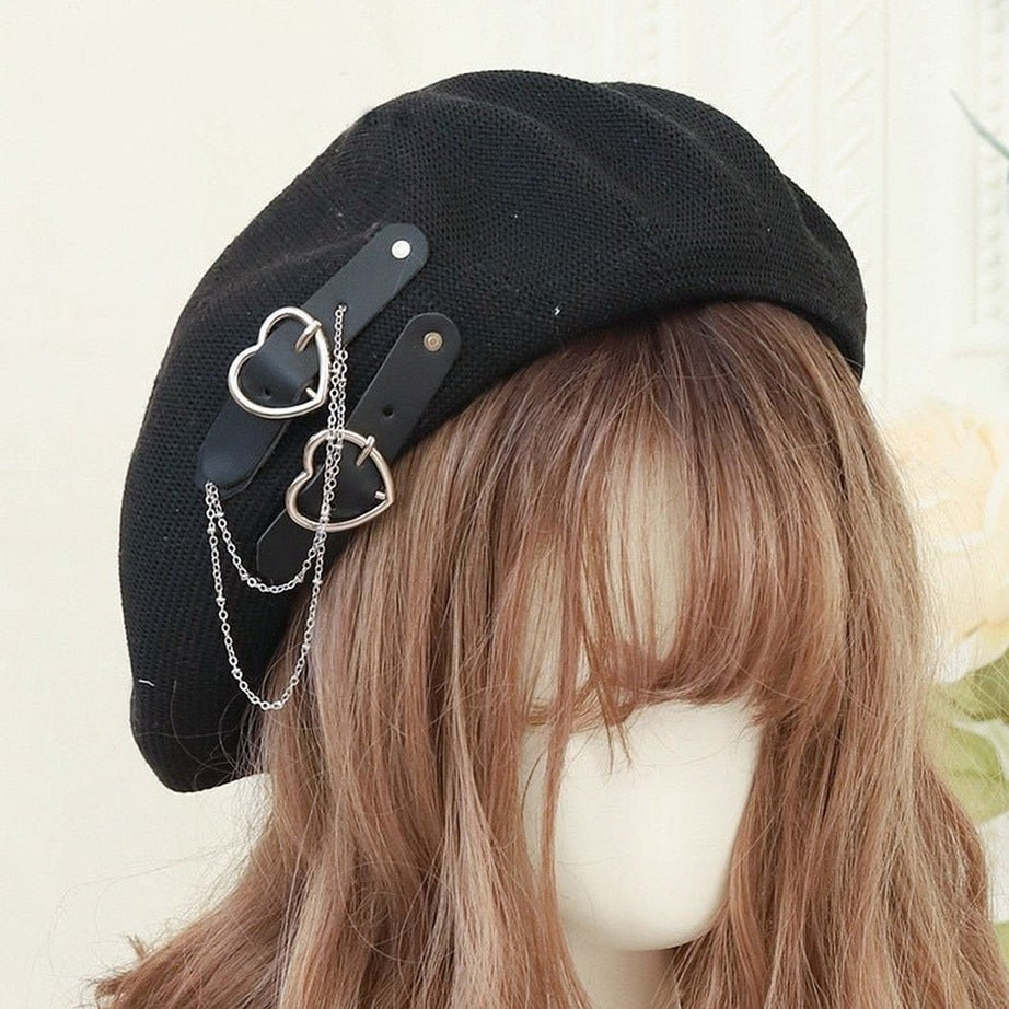 Y2k Punk Heart Beret Hat