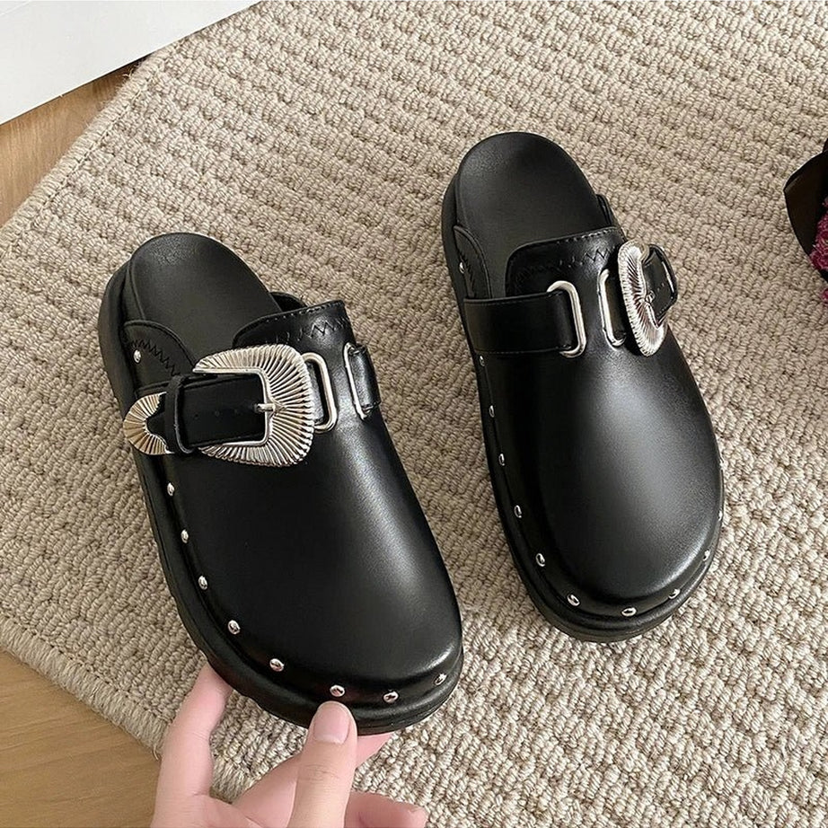 Y2k Punk Leather Slippers