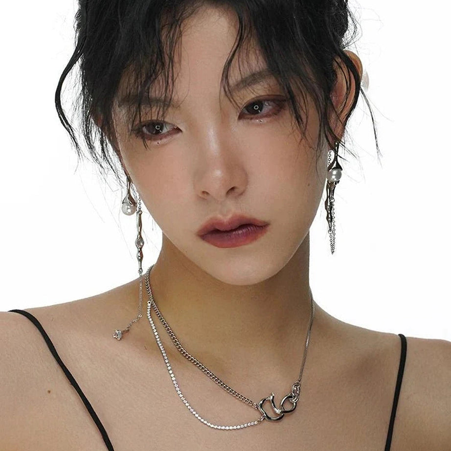 Y2k Punk Pearl Tassel Drop Earrings