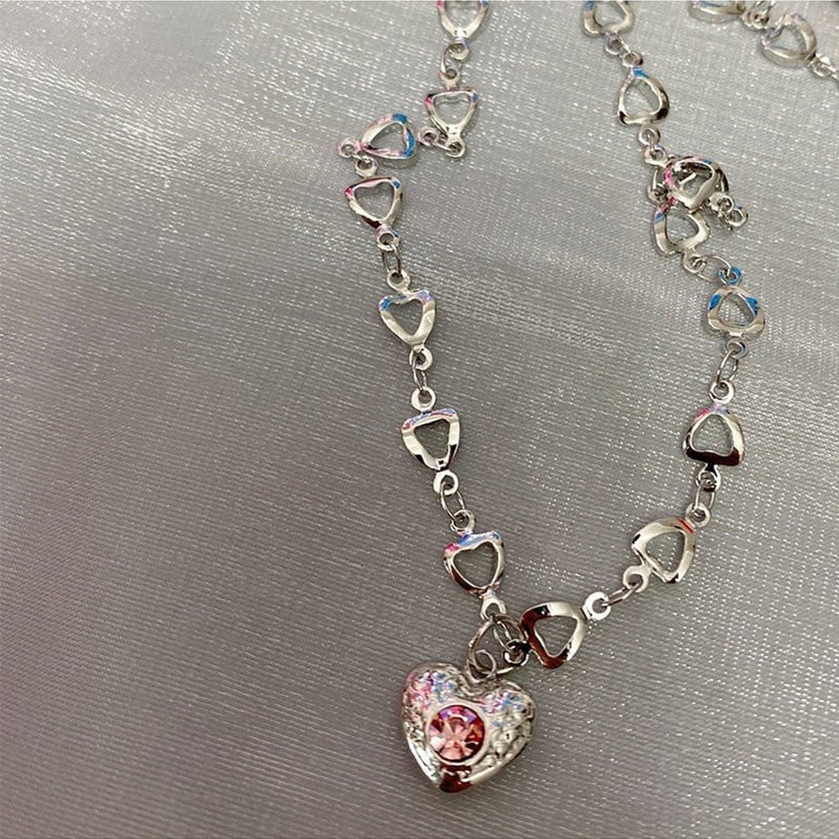 Y2k Punk Pink Love Heart Necklace