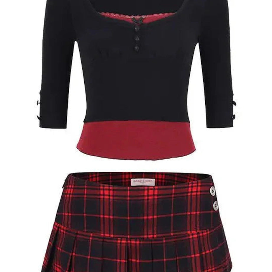 Y2k Punk Plaid Skirt and Crop Top Set