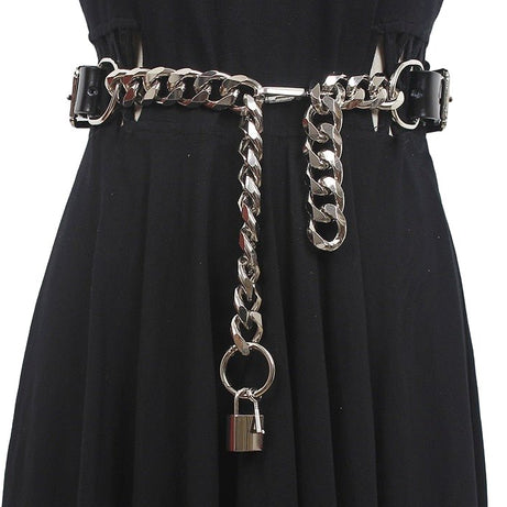 Punk Pu Leather Metal Chain Belt - Belts