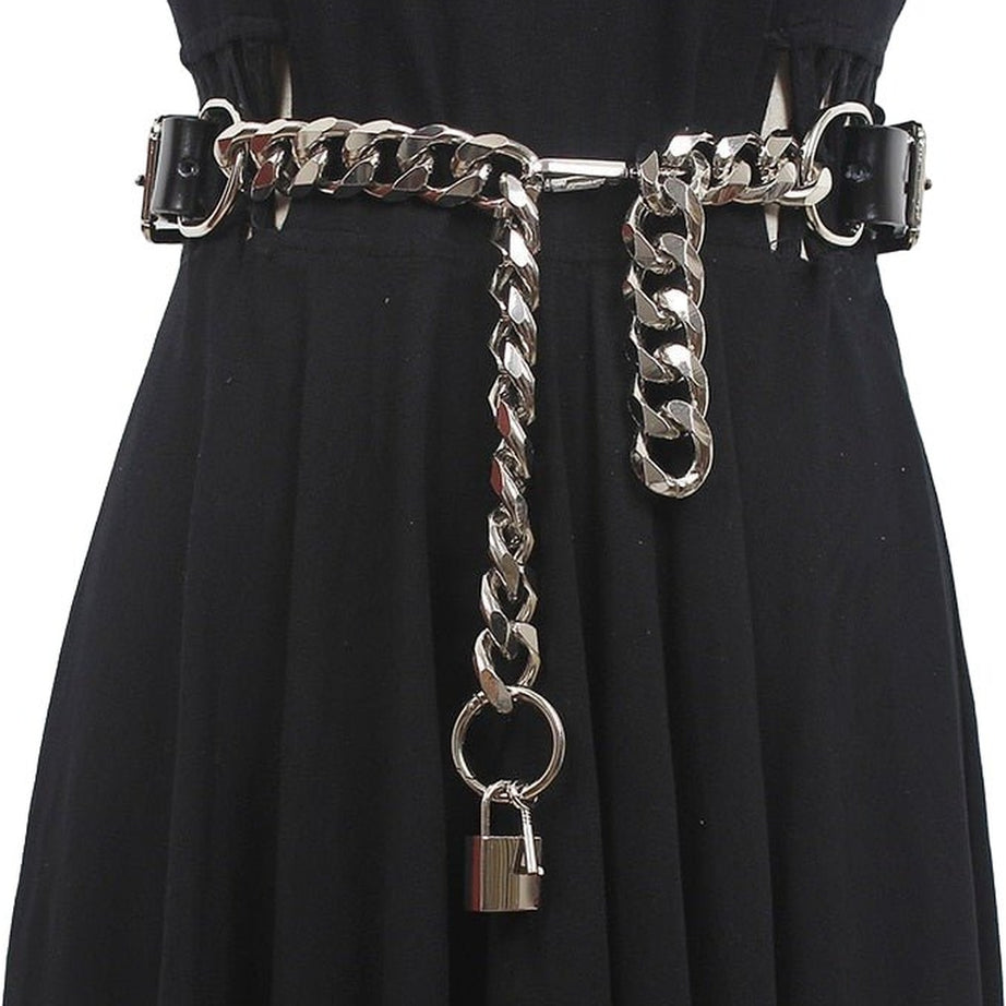 Y2k Punk Pu Leather Metal Chain Belt