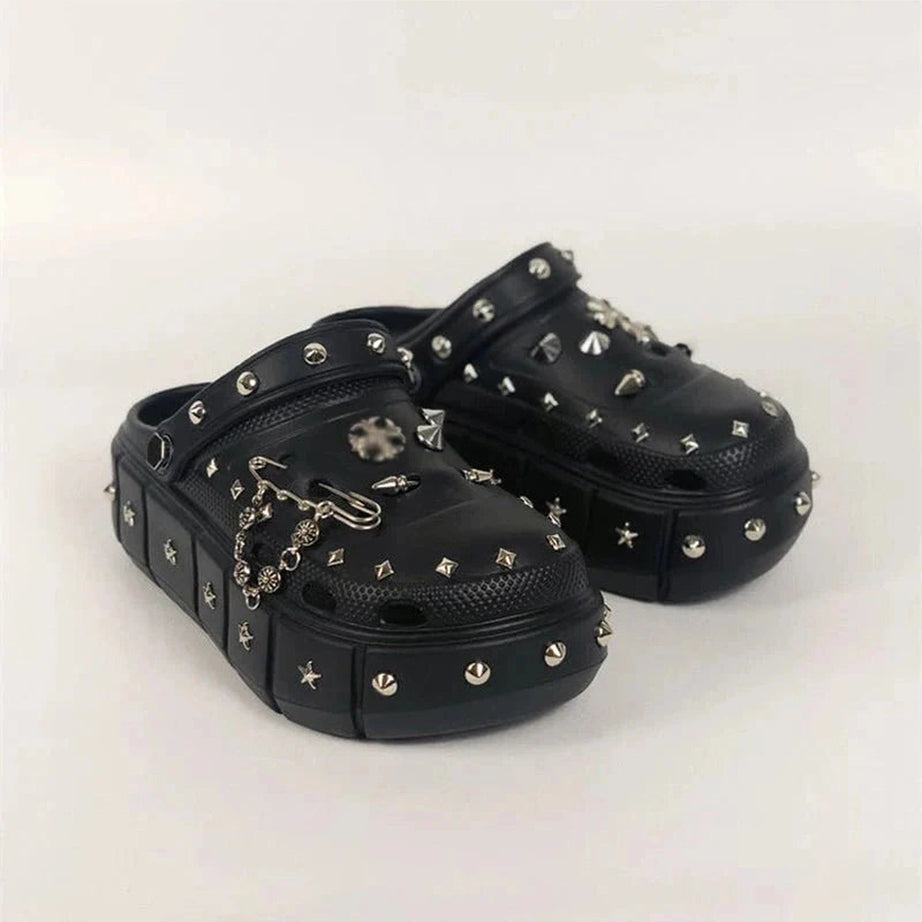 Y2k Punk Rivet Platform Slippers