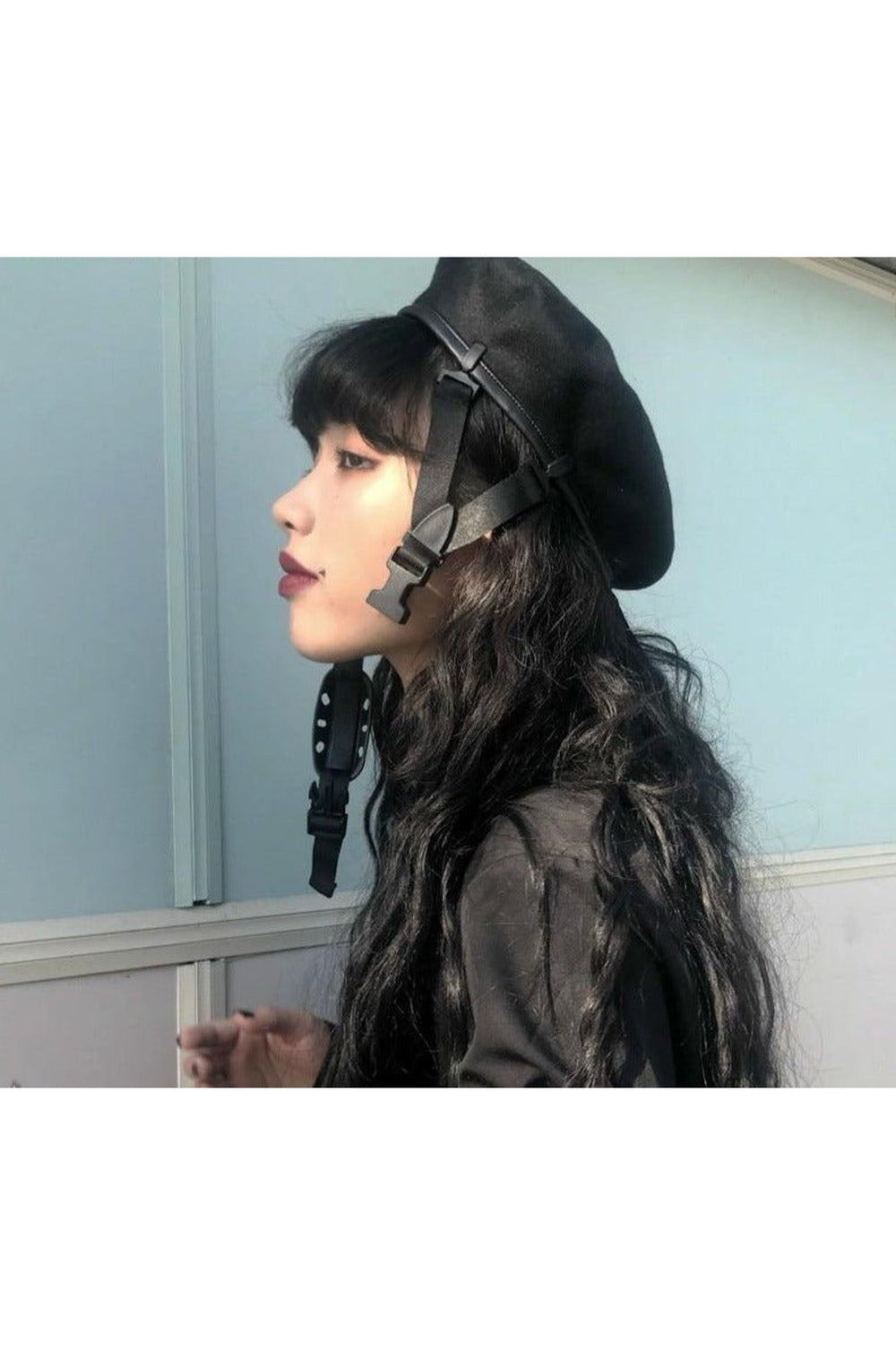 Y2k Punk Style Black Beret Adjustable Buckle